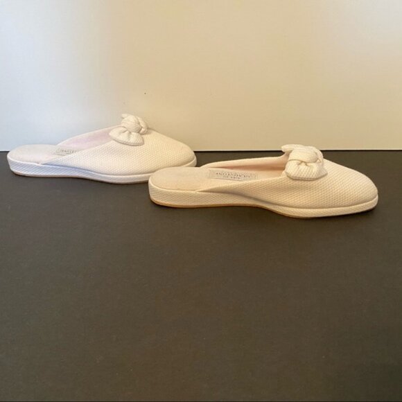 AMY JO GLADSTONE NEW SHOES SLIPPERS MULES WHITE TEXTURED FABRIC BOW - Picture 7 of 11